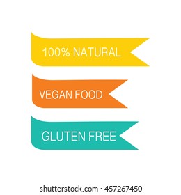 Modern vector set of healthy organic food labels, tags, emblems, logo for meals, drinks and packaging products. Vector illustrated.