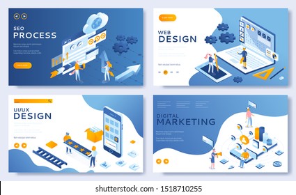 Modern Vector set of Landing page. Easy to edit and customize. Mobile app Development templates for cloud Storage,  cloud Computing, and Innovative Solution. illustration concepts for websites design 