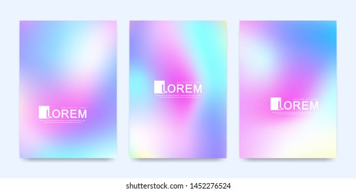 Modern vector set templates hologram gradient background. Trendy retro style holographic cover 80s, 90s. Minimal hologram gradient mesh for brochure, leaflet, flyer, cover, banner, web, poster.