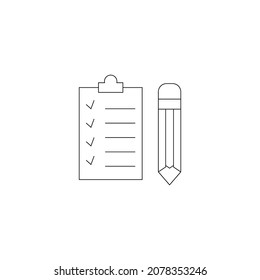 Modern vector sign for sites, apps, advertisement, banners, internet pages. Editable stroke. Line icon of clipboard and pencil for study in school, college or university 