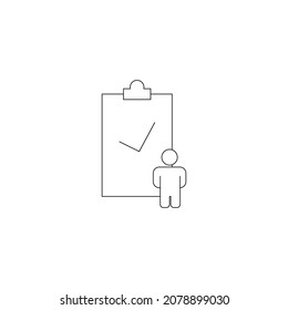Modern vector sign for sites, apps, advertisement, banners, internet pages. Editable stroke. Line icon of clipboard with checkmark next to avatar as symbol of contract or agreement 
