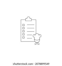 Modern vector sign for sites, apps, advertisement, banners, internet pages. Editable stroke. Line icon of chef by clipboard as sign of menu or recipe 