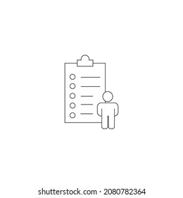 Modern vector sign for sites, apps, advertisement, banners, internet pages. Editable stroke. Line icon of user and clipboard as symbol of resume or employee 