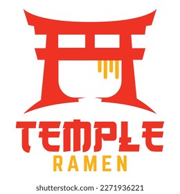 Moderno vector simple japón estilo templo ramen noodle diseño plantilla de icono. Ilustración vectorial de ramen japonés para marca, café, restaurante, bar. Aislado sobre fondo blanco
