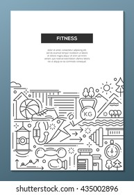 Modern vector simple line design composition of fitness and healthy lifestyle elements