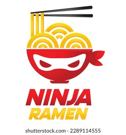 Modern vector simple ninja noodle logo design icon template. Japanese ramen vector illustration for brand, cafe, restaurant, bar. Isolated on white background