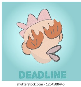 Modern vector sketch. Deadline manager with fire in his eyes. Gradient backgroundVector illustration can be used as an element of web design, postcard or just a funny drawing for busy people.