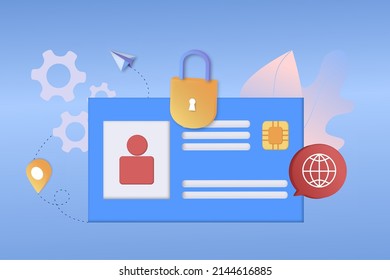 Modern vector of smart ID card, electronic identity card, plastic smartcard, chipcard. concept of identity card with personal information, national identification document, passport, driver's license.