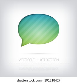 Modern vector speech bubble icon with bright colorful striped background. Cut out style with inner shadow.