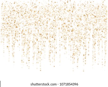 Modern vector star background magic gold sparkle pattern. Confetti glitter decor. Holiday gold sparkles falling vector.   Confetti stars flying garland lines background.