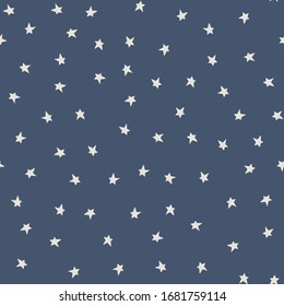 Modern vector star pattern. Seamless background in doodle childish style. Night sky baby style texture.