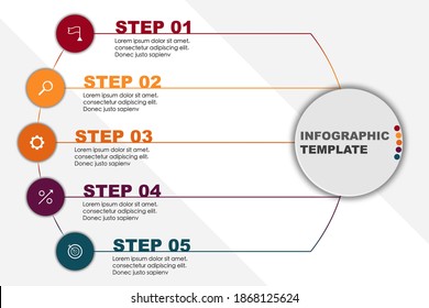 Modern vector startup progress wizard template with 5 steps. Business infographics templates
