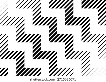 Modern vector striped zigzag. Pattern of black broken oblique lines on a white background. Vector background for covers, advertising, textiles. Wall art, Abstract thick steps.