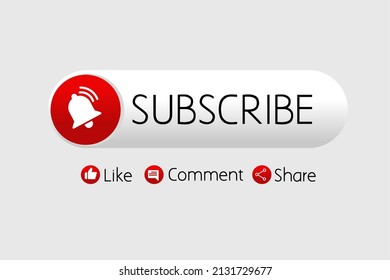 Modern vector subscribe button and bell button. Red button subscribe to channel, blog. Social media background. Vector illustration.