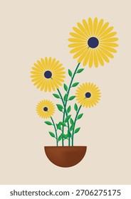 Moderne Vektor Sonnenblumen Illustration - Saubere, stilisierte Vektormuster für Hintergrund oder Stoff. Vektorkunst, Sonnenblume, Moderne Illustration, Botanisches Design