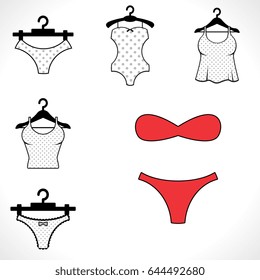 Modern Vector Swimsuits Isolated on White Background. Black Fashion Bikini Icon