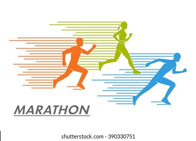 Modern vector symbol for the marathon. Multicolored set of silhouettes of runners.