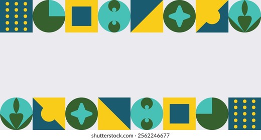 Modern vector with symmetrical circles, squares, and triangles creating a minimalist design