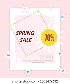 Modern vector template for advertising discounts. Bright, eye-catching card with floral elements. Vector illustration EPS10. Store flyer. Yellow, pink. Poster sale.