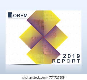 Modern vector template for bi fold brochure, leaflet, flyer, cover, catalog, magazine or annual report in A4 size. Bright abstract pattern background with line texture and gradients, colored square