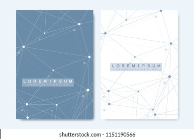 Modern vector template for brochure, cover, banner, flyer, annual report, leaflet. Abstract art composition with connecting lines and dots. Digital technology, science or medical concept