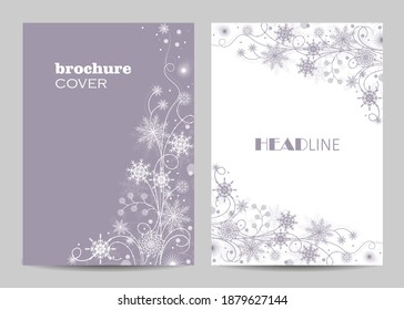 Modern vector template for brochure cover in A4 size. Beautiful winter pattern