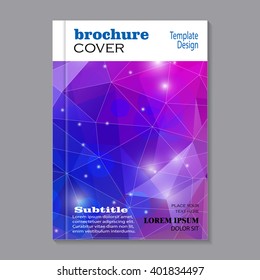 Modern vector template for brochure cover in A4 size.  Blue and violet polygonal mosaic background. Business, science, medicine and technology design.