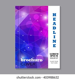 Modern vector template for brochure cover in A4 size.  Blue and violet polygonal mosaic background. Business, science, medicine and technology design.