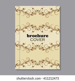 Modern vector template for brochure cover in A4 size. Beige background with vintage swirl pattern.