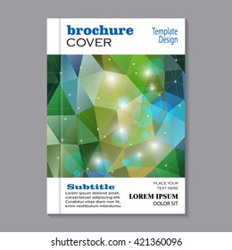 Modern vector template for brochure cover in A4 size.  Green polygonal mosaic background. Business, science, medicine and technology design.