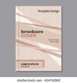Modern vector template for brochure cover in A4 size. Beige background with beautiful flowers. White and brown stripes.