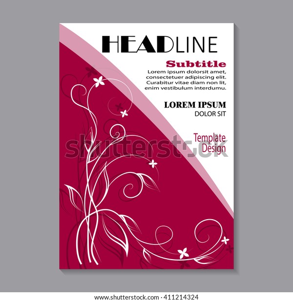 Modern vector template for\
brochure cover in A4 size. White floral pattern with shadow on red\
background.