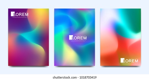 Modern vector template for brochure leaflet flyer cover catalog poster advert in A4 size. Abstract fluid 3d shapes trendy liquid colors backgrounds set. Colored fluid graphic composition illustration