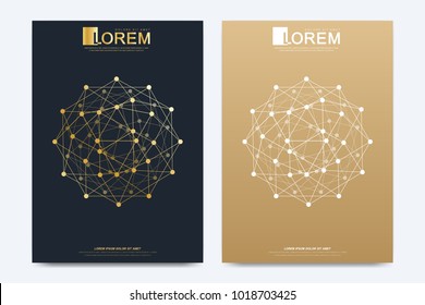 Planta vectorial moderna para el folleto del anuncio del folleto portada de la revista de catálogo o informe anual. Patrón geométrico con líneas y puntos conectados. Puntos cibernéticos. Plexo de líneas. Superficie de la tarjeta