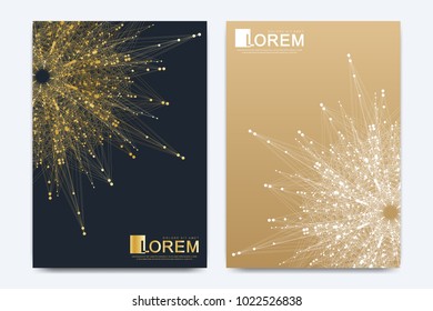 Modern vector template for brochure, leaflet, flyer, cover, catalog, magazine or annual report in A4 size. Business, science and technology design book layout. Presentation with golden waves