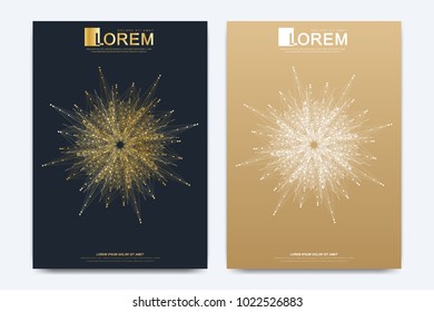 Modern vector template for brochure Leaflet flyer advert cover catalog magazine or annual report. Golden layout in A4 size. Business, science and technology design. Presentation with golden mandala