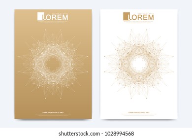 Modern vector template for brochure Leaflet flyer advert cover catalog magazine or annual report. Golden layout in A4 size. Business, science and technology design. Presentation with golden mandala