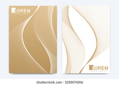 Modern vector template for brochure, leaflet, flyer, cover, catalog, magazine or annual report in A4 size. Business, science and technology design book layout. Presentation with golden waves