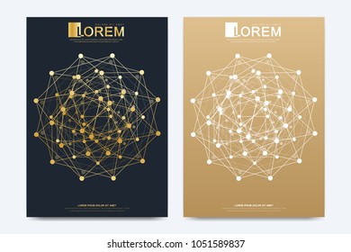 Modern vector template for brochure Leaflet flyer advert cover catalog magazine or annual report. Geometric pattern with connected lines and dots. Cybernetic dots. Lines plexus. Card surface