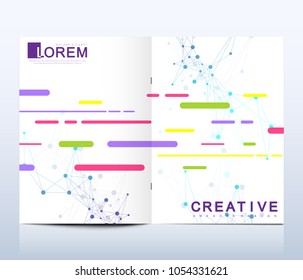 Modern vector template for brochure, Leaflet flyer, advert, cover, catalog, magazine or annual report. Business, science, medical design. Scientific pattern structure molecule DNA. Card surface