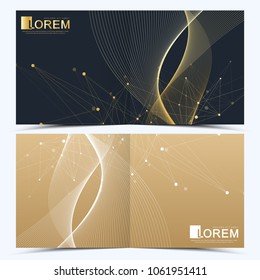 Modern vector template for brochure, leaflet, flyer, cover, catalog, magazine or annual report in A4 size. Business, science and technology design book layout. Presentation with golden waves