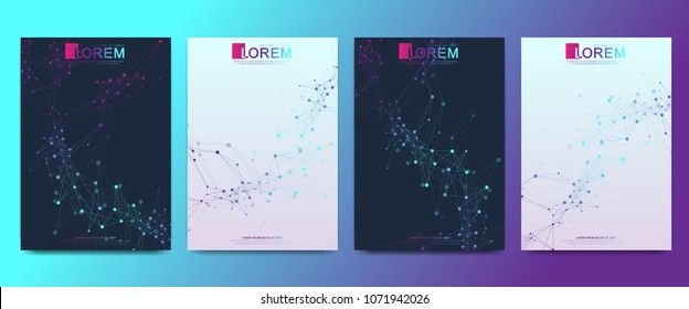 Modern vector template for brochure, leaflet, flyer, cover, catalog, magazine or annual report in A4 size. Business, science and technology design book layout. Card surface with molecule