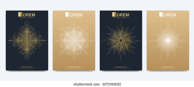 Modern vector template for brochure Leaflet flyer advert cover catalog magazine or annual report. Golden layout in A4 size. Business, science and technology design. Presentation with golden mandala