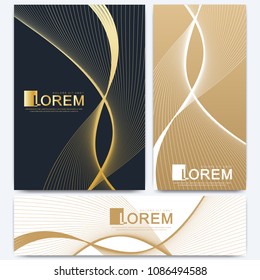 Modern vector template for brochure, leaflet, flyer, cover, catalog, magazine or annual report in A4 size. Business, science and technology design book layout. Presentation with golden waves