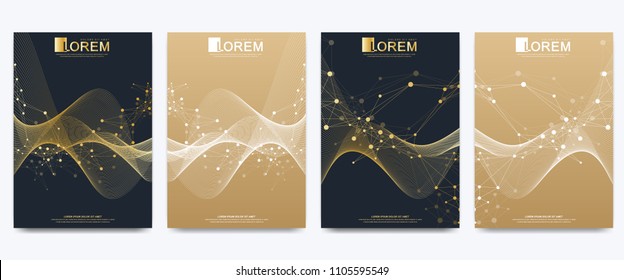 Modern vector template for brochure Leaflet flyer advert, cover, catalog, magazine or annual report. Business, science, medical design. Scientific cybernetic dots. Lines plexus. Card surface