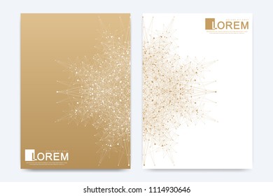 Modern vector template for brochure Leaflet flyer cover banner magazine or annual report A4 size. Business, science, medicine, technology design book layout. Abstract presentation with golden mandala.
