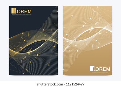 Modern vector template for brochure, leaflet, flyer, cover, catalog, magazine or annual report in A4 size. Business, science and technology design book layout. Presentation with golden waves