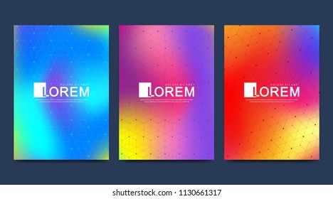 Modern vector template for brochure leaflet flyer cover banner catalog in A4 size. Abstract fluid 3d shapes vector trendy liquid colors backgrounds set. Geometric texture with connected lines and dots