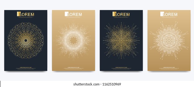 Modern vector template for brochure leaflet flyer cover catalog magazine or annual report. Golden layout in A4 size. Business, science and technology design book layout. Presentation with mandala