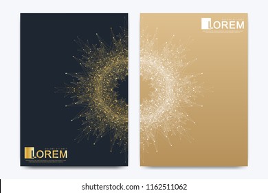 Modern vector template for brochure leaflet flyer cover catalog magazine or annual report. Golden layout in A4 size. Business, science and technology design book layout. Presentation with mandala